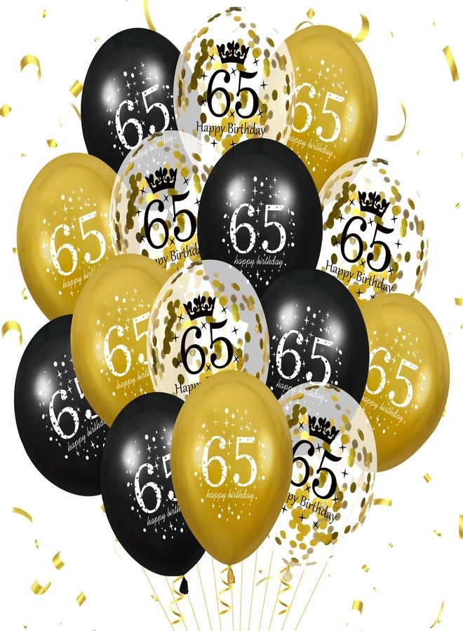 Yoirrat 65th Birthday Balloons for Men Women, 15Pcs Black Gold Happy 65th Birthday Balloons Decorations for Men Women 65 Years Old Party Indoor Outdoor Decor Supplies 12 inches - Image 1